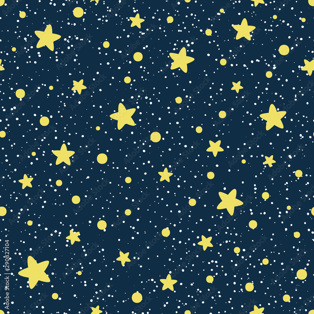 Seamless pattern. Cosmos. Universe. Yellow stars, constellations on a dark blue background. Starry night sky