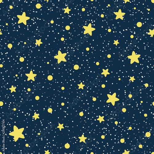 Seamless pattern. Cosmos. Universe. Yellow stars, constellations on a dark blue background. Starry night sky