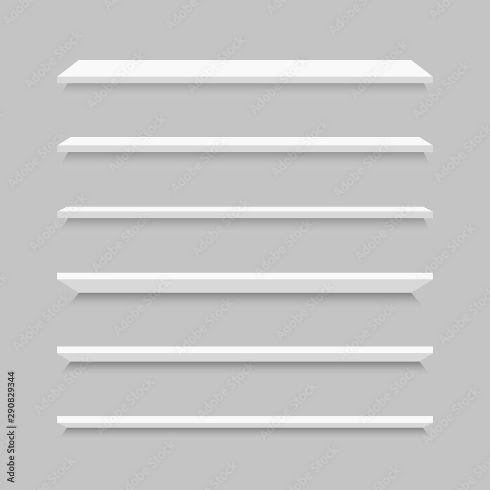 Empty shelves in gray colors for shop. Vector illustration.