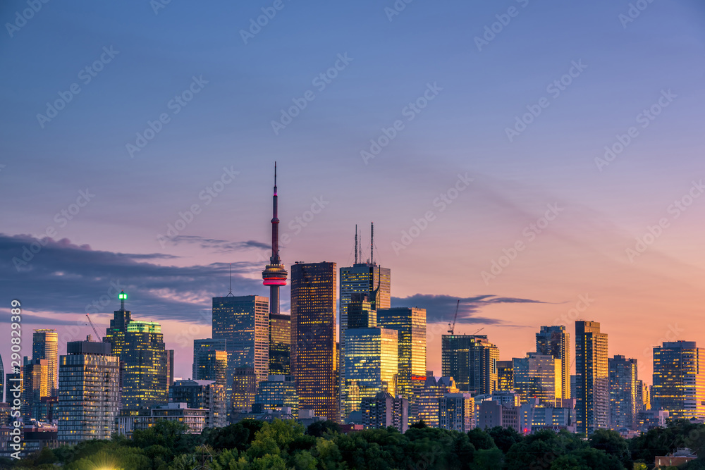 Fototapeta premium Widok na miasto Toronto z Riverdale Avenue w nocy. Ontario, Kanada