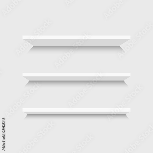Empty shelves in gray colors for shop. Vector illustration.