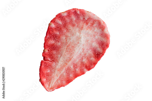 Oven dried piece of strawberry isolated on white background.