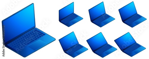 Fototapeta Naklejka Na Ścianę i Meble -  A set of laptops in an isometric projection. Monitor tilt options. Realistic vector.