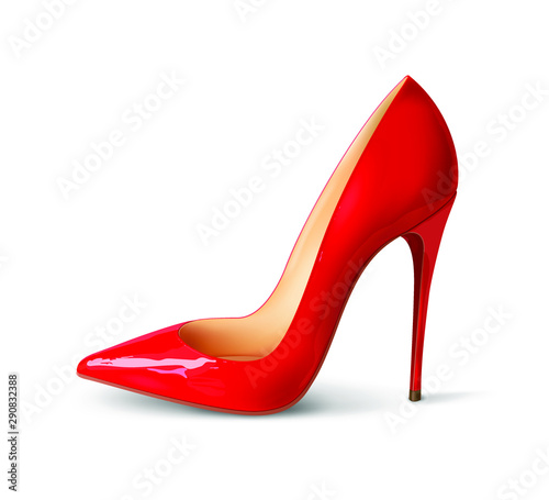 Beautiful female shoes on a white background, sexy shoes, classic. High-heeled shoes, patent leather shoes. 3D effect. Vector illustration. EPS10