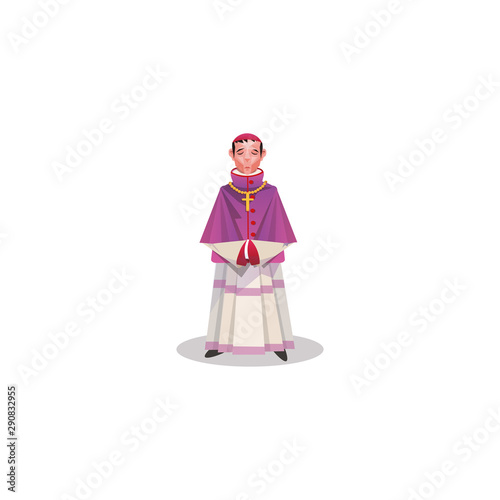 Catholic priest in purple cassock and golden cross vector illustration