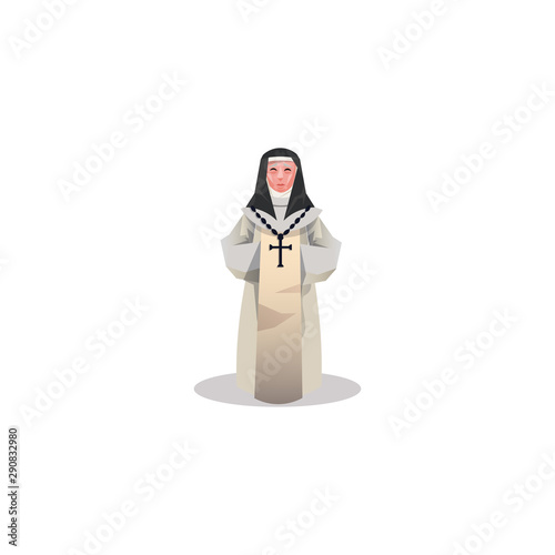 Catholic nun in light dress and black hood vector illustration