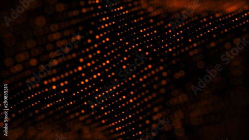Abstract background with the movement of luminous particles. Digital technology. 3D rendering.