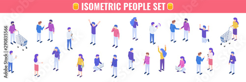 Big isometric people set. Characters isolated on white background. Vector illustration.