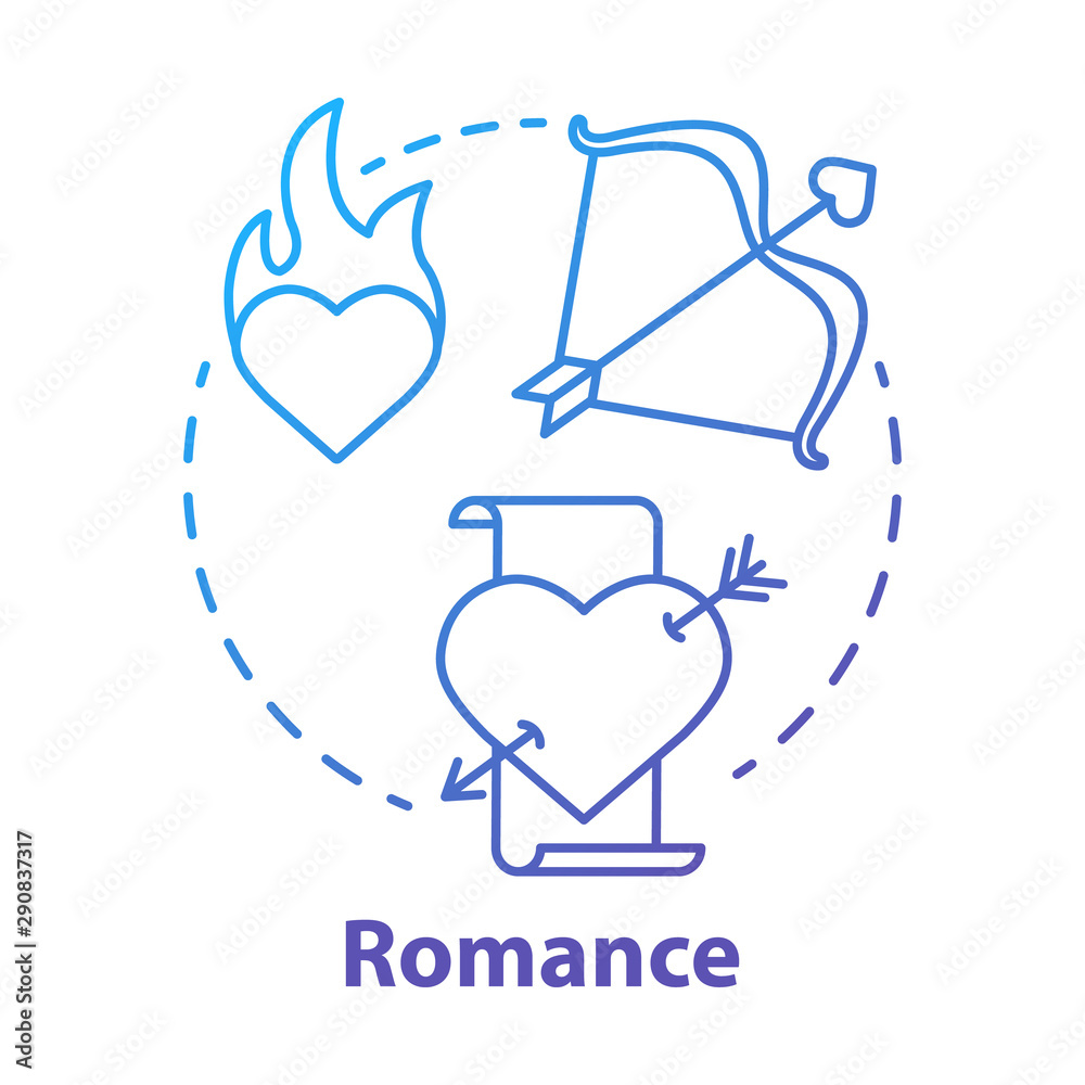 Romance literature blue concept icon. Romantic books idea thin line illustration. Love heartbreaking stories & lyrical poems. Love affairs and passion. Vector isolated outline drawing