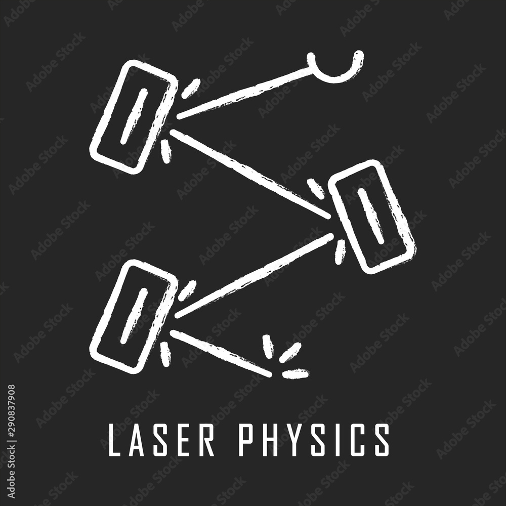Laser physics chalk icon. Optics branch. Quantum electronics, laser construction, optical cavity. Light reflection. Optical scientific experiment. Isolated vector chalkboard illustration Laser physics chalk icon. Optics branch. Quantum electronics, laser construction, optical cavity. Light reflection. Optical scientific experiment. Isolated vector chalkboard illustration
