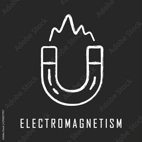 Electromagnetism chalk icon. Electromagnetic force. Branch of physics. Magnetic field physical phenomena. Magnetism effect. Horseshoe magnet. Isolated vector chalkboard illustration