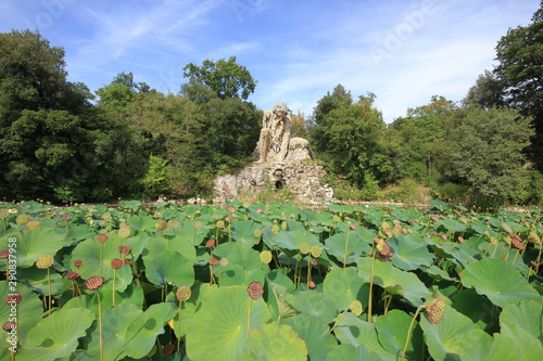 The Appennine Colossus was sculpted by Giambologna in the 16th century, it is located in the renaissance park of Villa Demidoff near Florence in Tuscany, Italy.