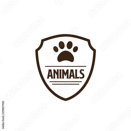 Pet shop clinic home care logo design with guarantee protect shields and dog or cat footprints