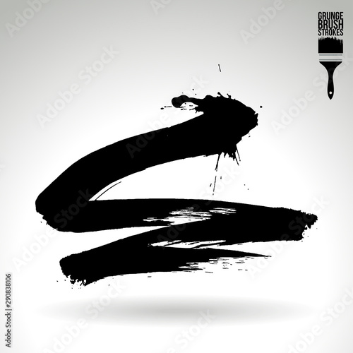 Black brush stroke and texture. Grunge vector abstract hand - painted element. Underline and border design.