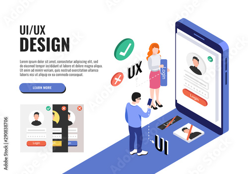 UI / UX Design concept. Web banner, infographics. Isometric vector illustration.