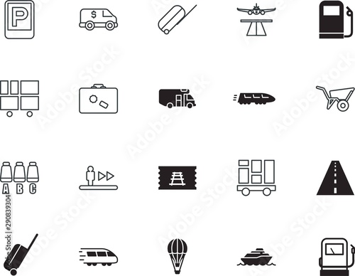 transport vector icon set such as: lot, walkway, race, park, drive, terminal, interior, seat, luxury, parking, tool, balloon, avenue, board, handicapped, ocean, hand, airship, farm, sea, trailer