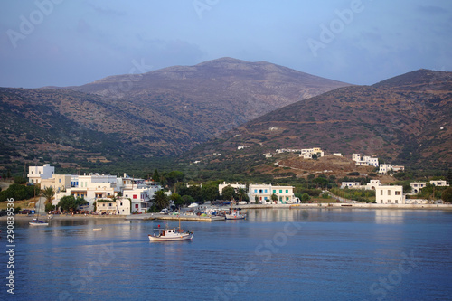 Photo from picturesque port and village of Katapola, Amorgos island, Cyclades, Greece © aerial-drone