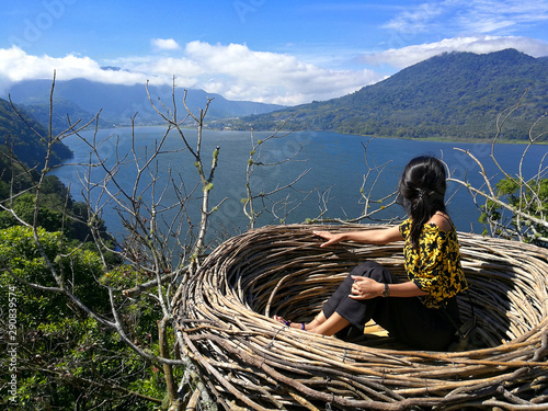 Panoramic landscape view from Wanagiri Hidden Hills in Bali photo