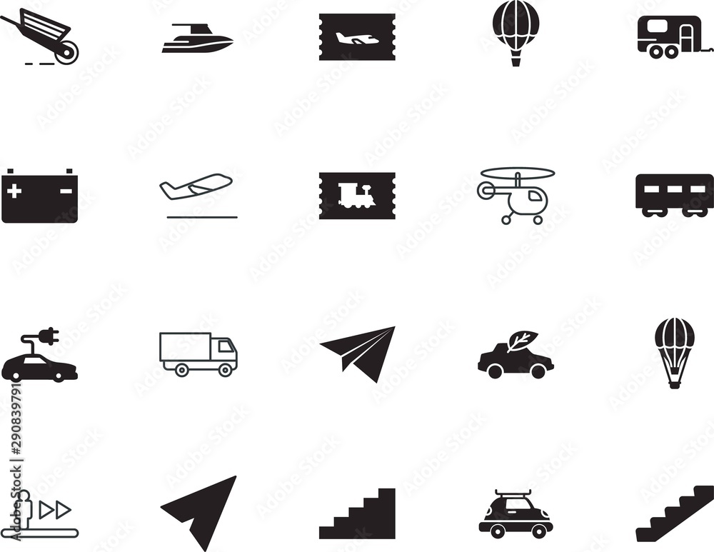 transport vector icon set such as: charge, fast, aviator, copter, locomotive, camp, public, thin, cart, urban, science, center, family, environmental, shape, power, courier, airliner, clean, friendly