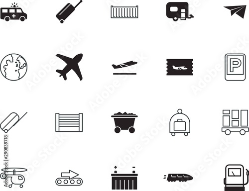 transport vector icon set such as: working, abstract, train, fuselage, conservation, gas, oil, handle, civil, lock, caravan, motion, infographic, map, handling, wing, pump, healthcare, production