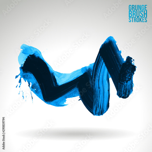 Blue brush stroke and texture. Grunge vector abstract hand - painted element. Underline and border design. © monum