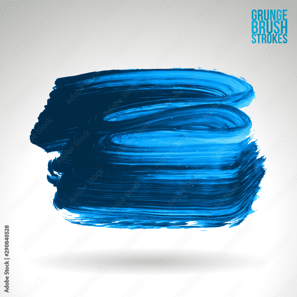 Blue brush stroke and texture. Grunge vector abstract hand - painted element. Underline and border design.