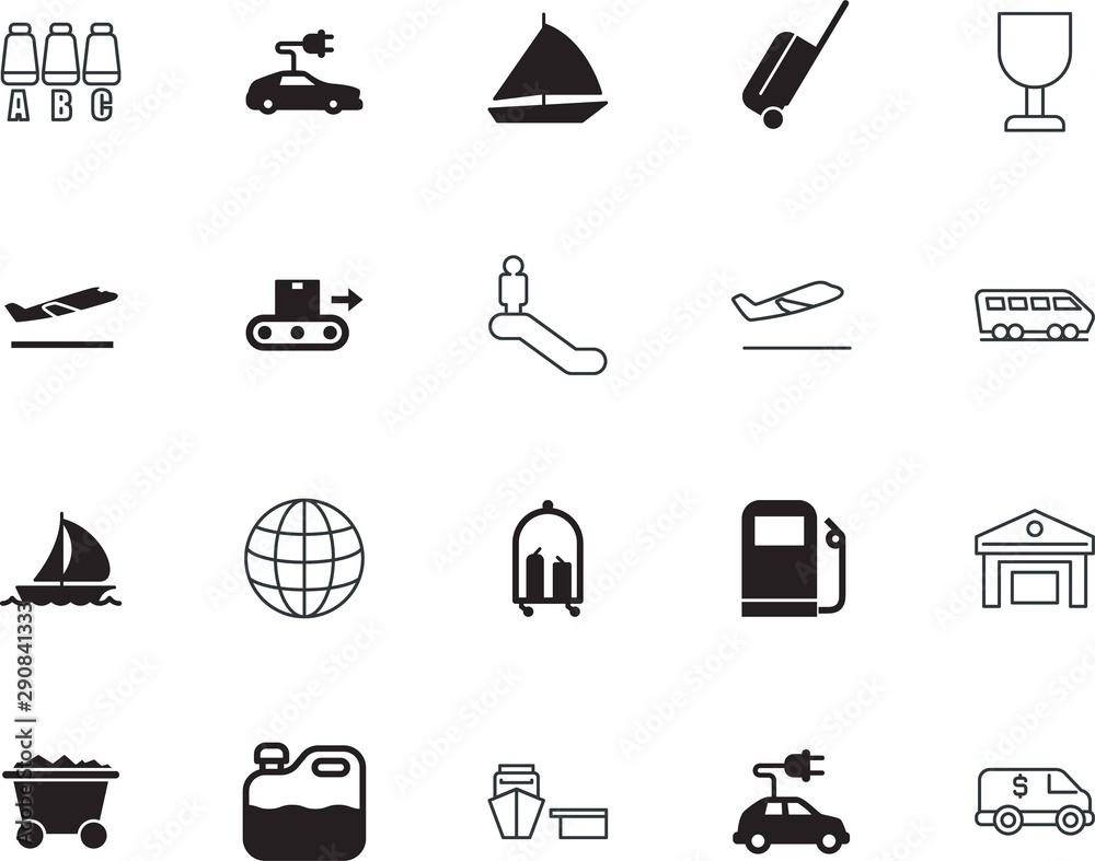 Fototapeta premium transport vector icon set such as: take, commerce, hotel, bottle, case, station, finance, around, international, geography, seat, mall, chair, interior, pump, safe, glass, home, walkway, start, stock