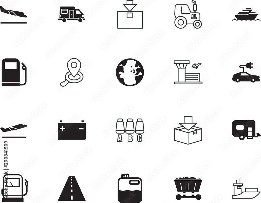 transport vector icon set such as: landing, can, website, repair, control, fast, marine, nautical, highway, center, arrivals, interface, port, street, wheelchair, jerrycan, international, metal