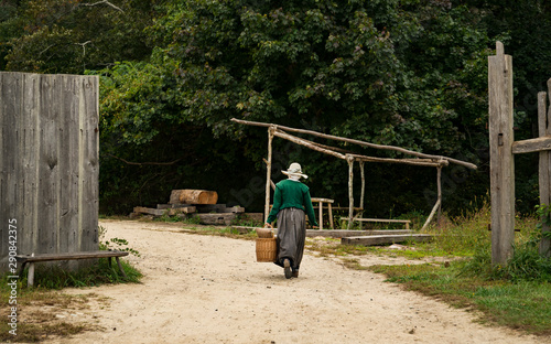 Actors performs at the Pilgrim Homes, Plimoth, Massachusetts