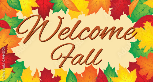 vector illustration of fall autumn leaves with the welcome fall typography  fall background banner  social media banner