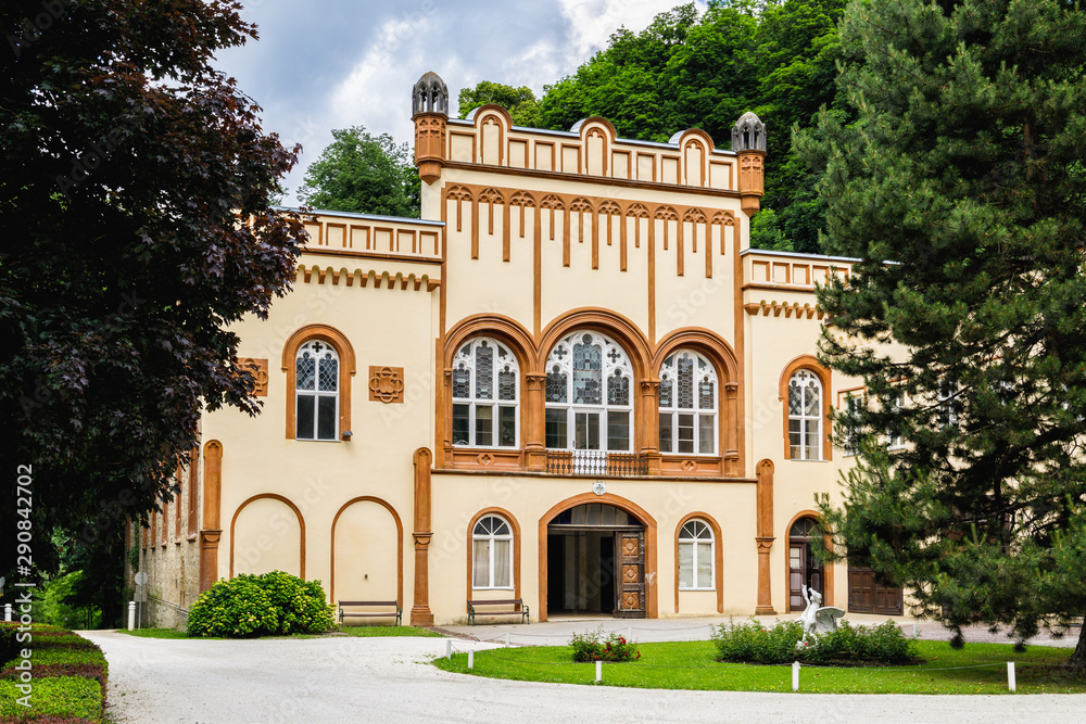 Facade of the palace next to castle in Wolfsberg, Austria