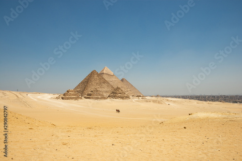 The Giza pyramid complex, also called the Giza Necropolis on the Giza Plateau in Egypt