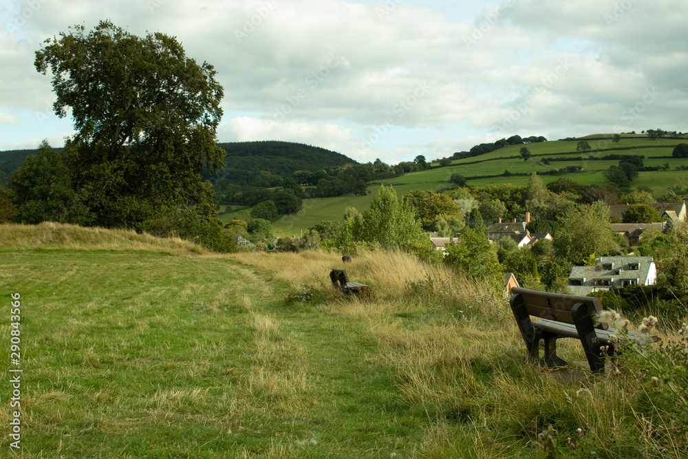 Bench at green field