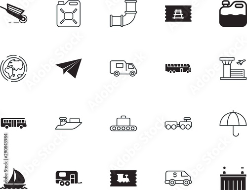 transport vector icon set such as: aviation, geography, work, trailer, encashment, camp, canister vector icon, label, tech, ecology, innovation, facade, pressure, tool, start, mail, cardboard, worker