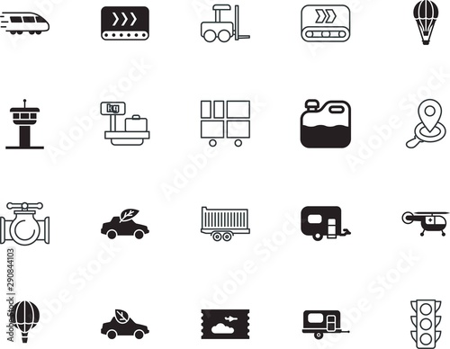 transport vector icon set such as: camping, antiseptic, medicine, handle, frame, tractor, railway, aircraft, valve, pipeline, can, big, automatic, crossroads, plastic, raise, loader, system, medical