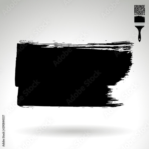 Black brush stroke and texture. Grunge vector abstract hand - painted element. Underline and border design.
