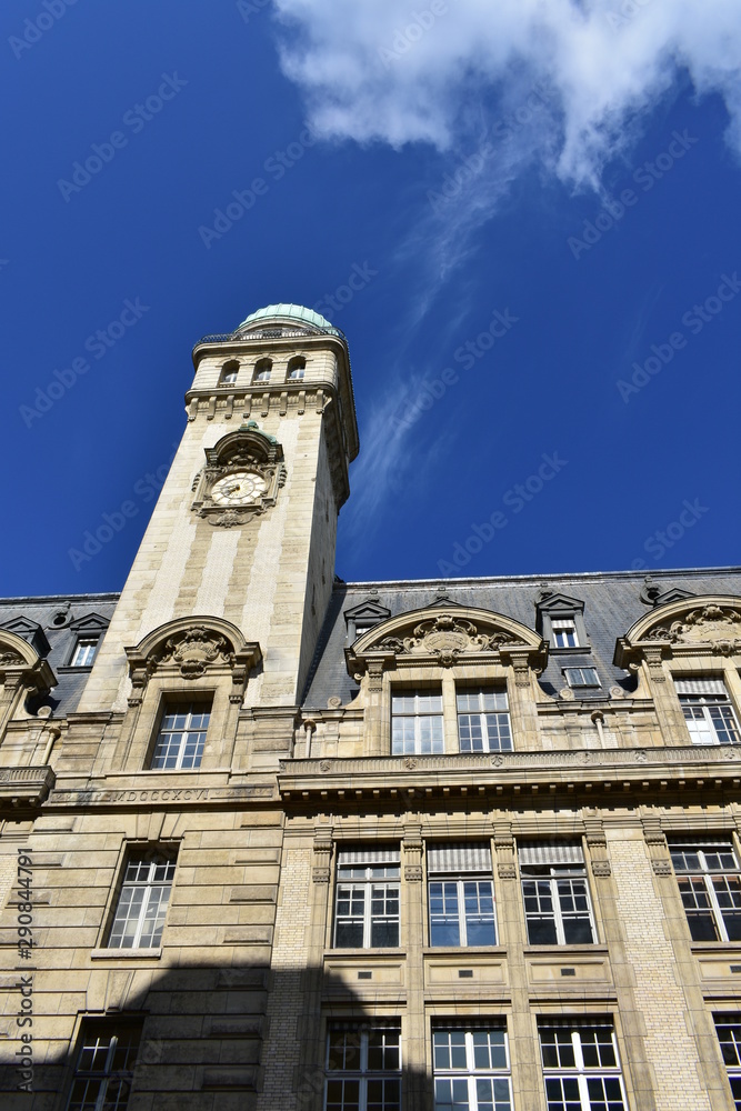 Astronomy Tower of the Sorbonne University with blue sky. Paris, France.