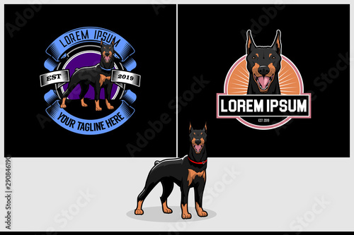 Print op canvas doberman dog animal cartoon character vector logo template