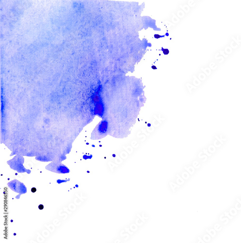 Isolated stain drawn by watercolor paints. Watercolor background for design cutted on a white backdrop. Textural watercolor drawing