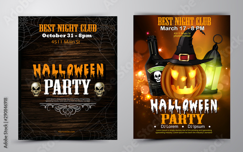 Halloween party flyer set vector