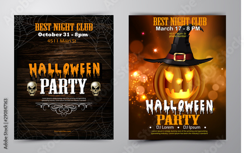 Halloween party flyer set vector