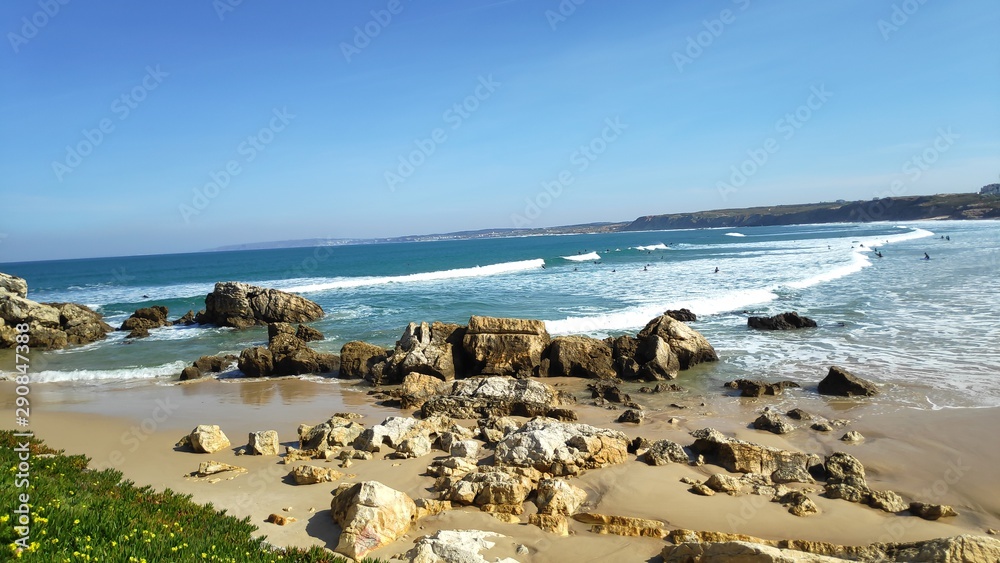beach waves ocean peniche portugal