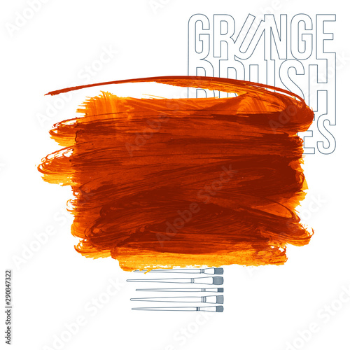 Orange brush stroke and texture. Grunge vector abstract hand - painted element. Underline and border design.