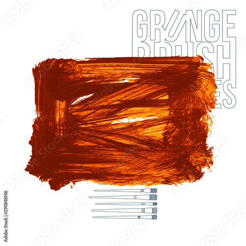 Orange brush stroke and texture. Grunge vector abstract hand - painted element. Underline and border design.