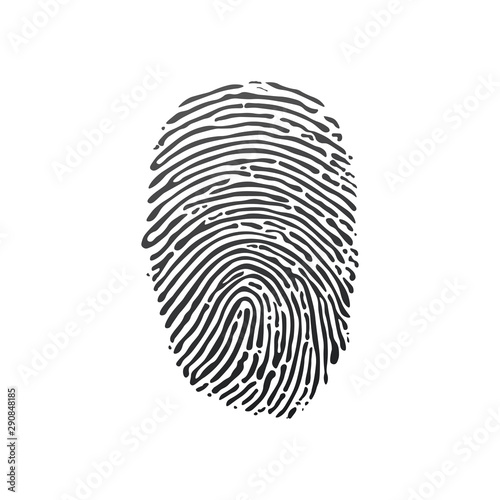 Black fingerprint shape. secure identification. Stock Vector illustration isolated on white background