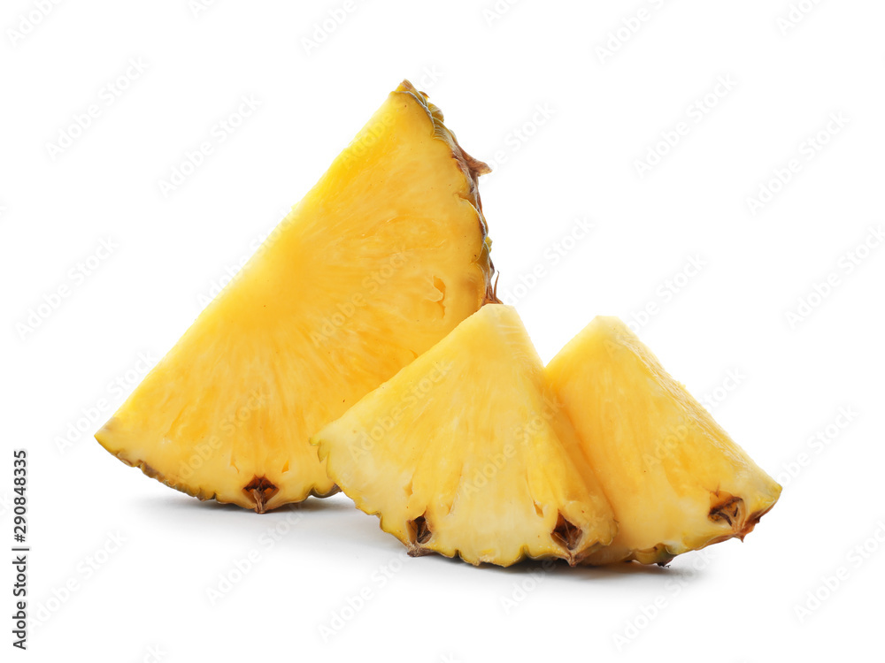 Slices of tasty juicy pineapple on white background Slices of tasty juicy pineapple on white background