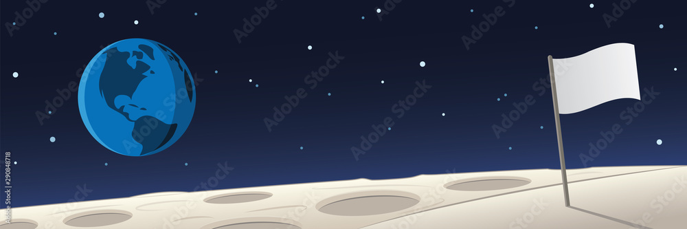 Moon Landscape With Flag and Earth Scene Moon Landscape With Flag and Earth Scene