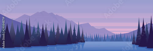 Winter Forest and Lake Beautiful Landscape Banner Style