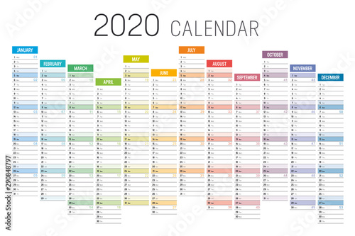Colorful 2020 horizontal unaligned calendar