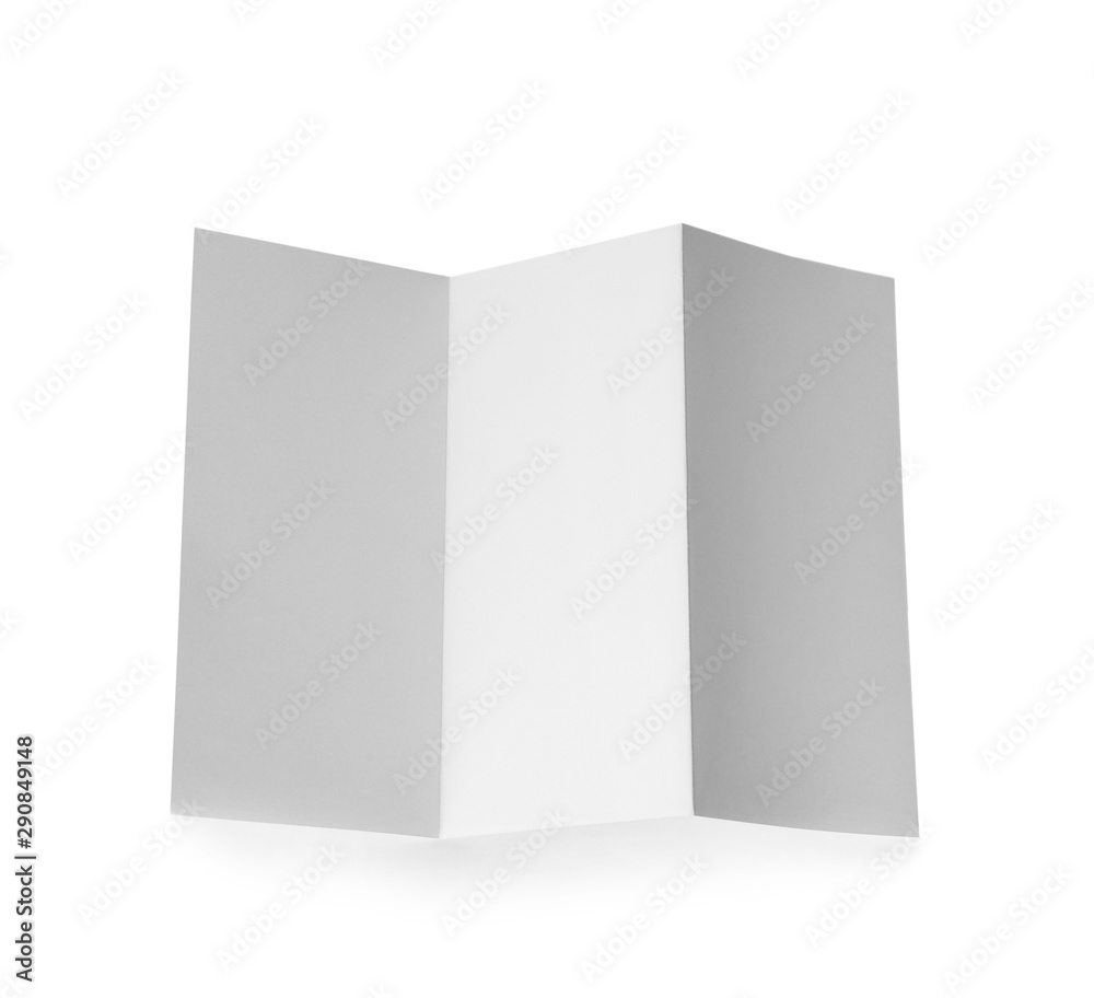 Blank brochure on white background, top view. Mock up for design Blank brochure on white background, top view. Mock up for design